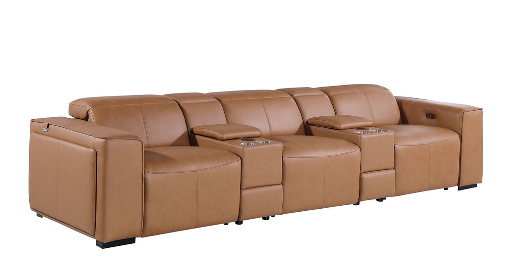 1224 Divanitalia 5-Piece Modular Power Reclining Sofa in Top Grain Italian Leather with 3 Power Recliners & Power Headrests - Cognac - SKU 1224-COGNAC-5.3-HT - view 4