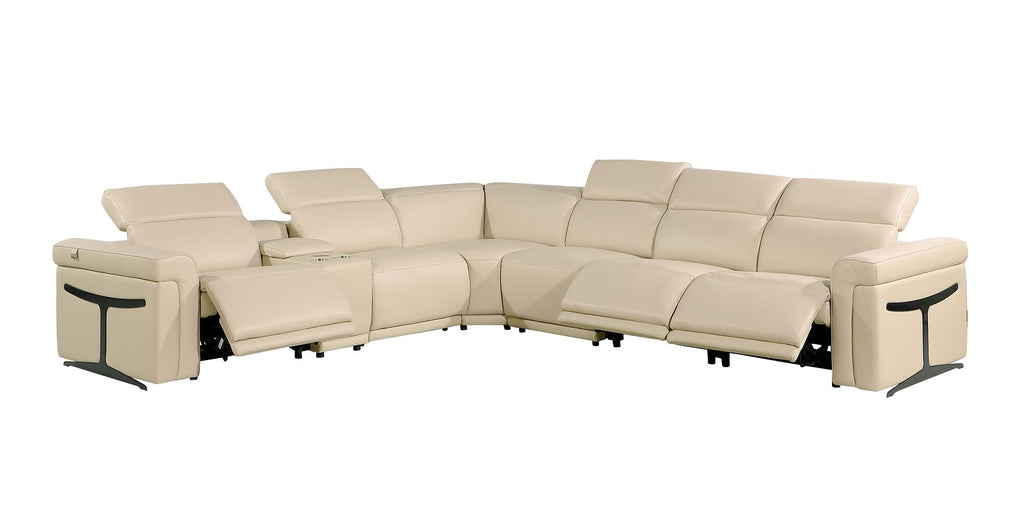 1126 Divanitalia 7-Piece L-Shaped Sectional Sofa in Top Grain Italian Leather with 3 Power Recliners & Power Headrests - Beige - SKU 1126-BEIGE-SEC-7PC-3PWR-SECTIONAL- GROUP - view 3