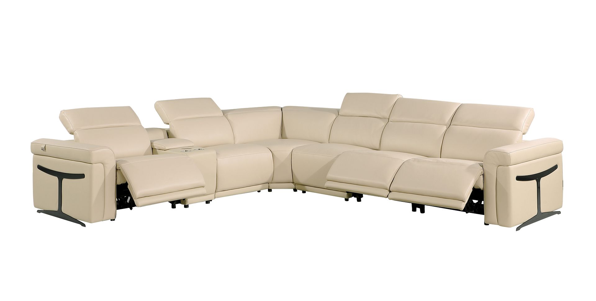 1126 Divanitalia 7-Piece L-Shaped Sectional Sofa in Top Grain Italian Leather with 3 Power Recliners & Power Headrests