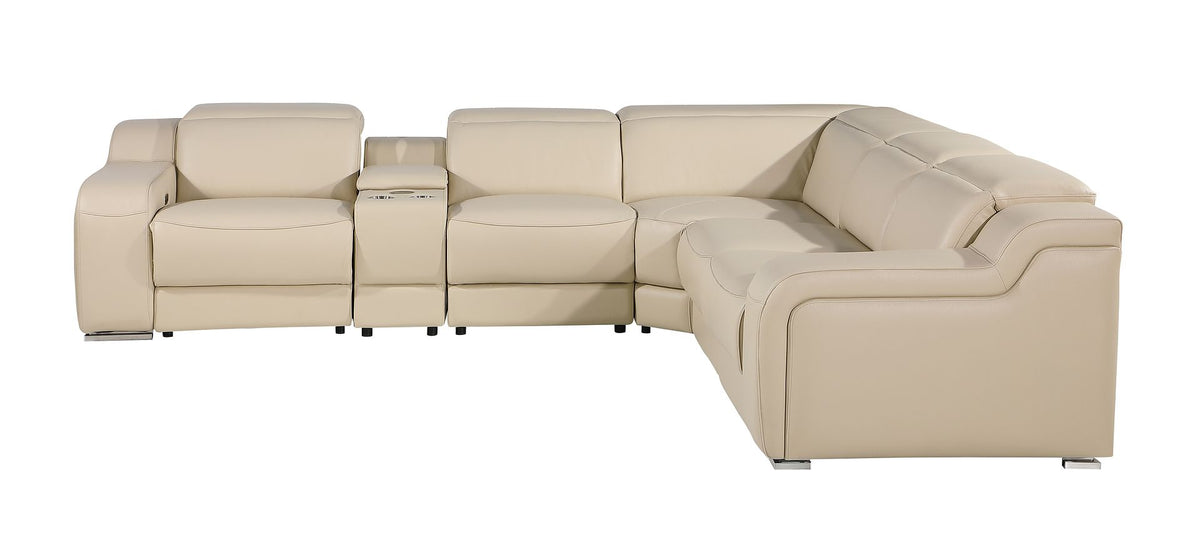 1116 Divanitalia 6-Piece L-Shaped Sectional Sofa in Top Grain Italian Leather with 3 Power Recliners & Power Headrests - Beige - SKU 1116-BEIGE-6PC-3PWR-SECTIONAL- GROUP - view 5