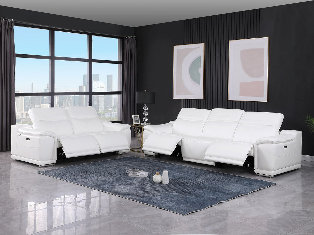 9762 Divanitalia 5-Piece Modular Power Reclining Sofa and Loveseat Set with 5 Power Recliners in Top Grain Italian Leather - White - SKU 9762-WHITE-5.4-HT-2PC - view 2