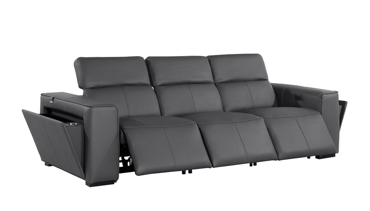 1224 Divanitalia 6-Piece Modular Power Reclining Sofa, Loveseat & Chair Set in Top Grain Italian Leather with 6 Power Recliners & Power Headrests - Dark Grey - SKU 1224-DK-GREY-6.6-HT-3PC - view 6
