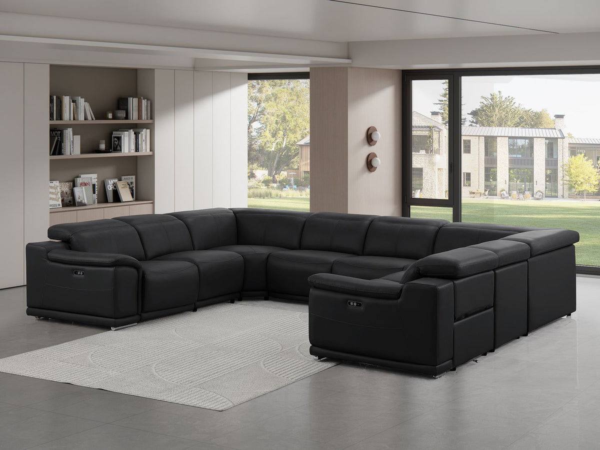 2679 8-Piece U-Shaped Power Reclining Sectional Sofa in Genuine Leather - 4 Recliners - Black - SKU 2679-BLACK-8PC-4PWR-U-NC-SECT