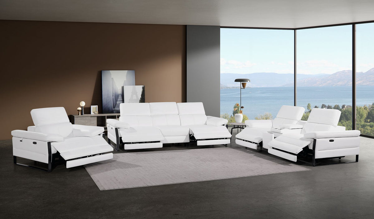 1246 Divanitalia Modular Power Dual Reclining Sofa, Console Loveseat, and Chair Set with Power Headrests - Top Grain Italian Leather - White - SKU 1246-WHITE-7.5-HT-3PC - view 2
