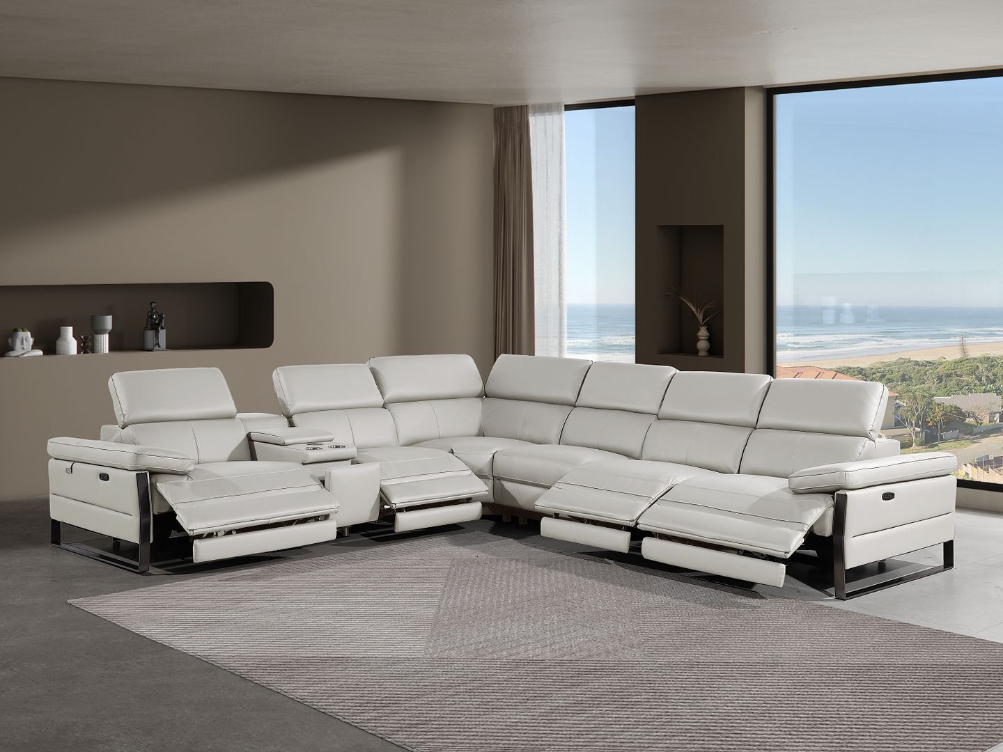 1246 Divanitalia 7-Piece L-Shaped Modular Power Reclining Sectional Sofa with 4 Power Recliners and Power Headrests - Top Grain Italian Leather
