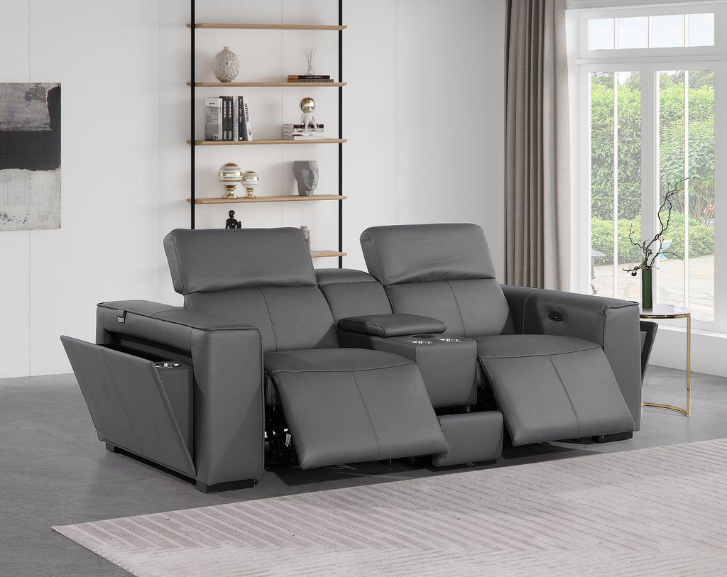 1224 Divanitalia 3-Piece Modular Power Reclining Loveseat in Top Grain Italian Leather with 2 Power Recliners & Power Headrests - Dark Grey - SKU 1224-DK-GREY-3.2-HT - view 2