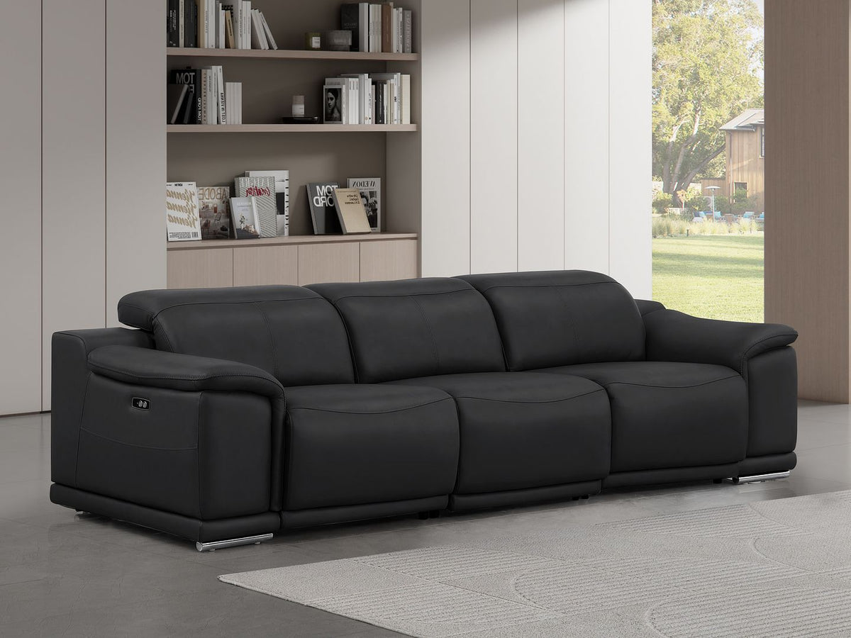 2679 Genuine Leather Sofa with Dual Power Recliners - Black - SKU 2679-BLACK-3.2-S-HT