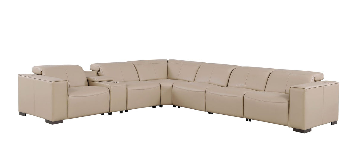 1208 7 Piece L-Shaped Leather Reclining Sectional Sofa with 4 Power Recliners - Beige - SKU 1208-BEIGE-7PC-4PWR-SECTIONAL-GROUP - view 3