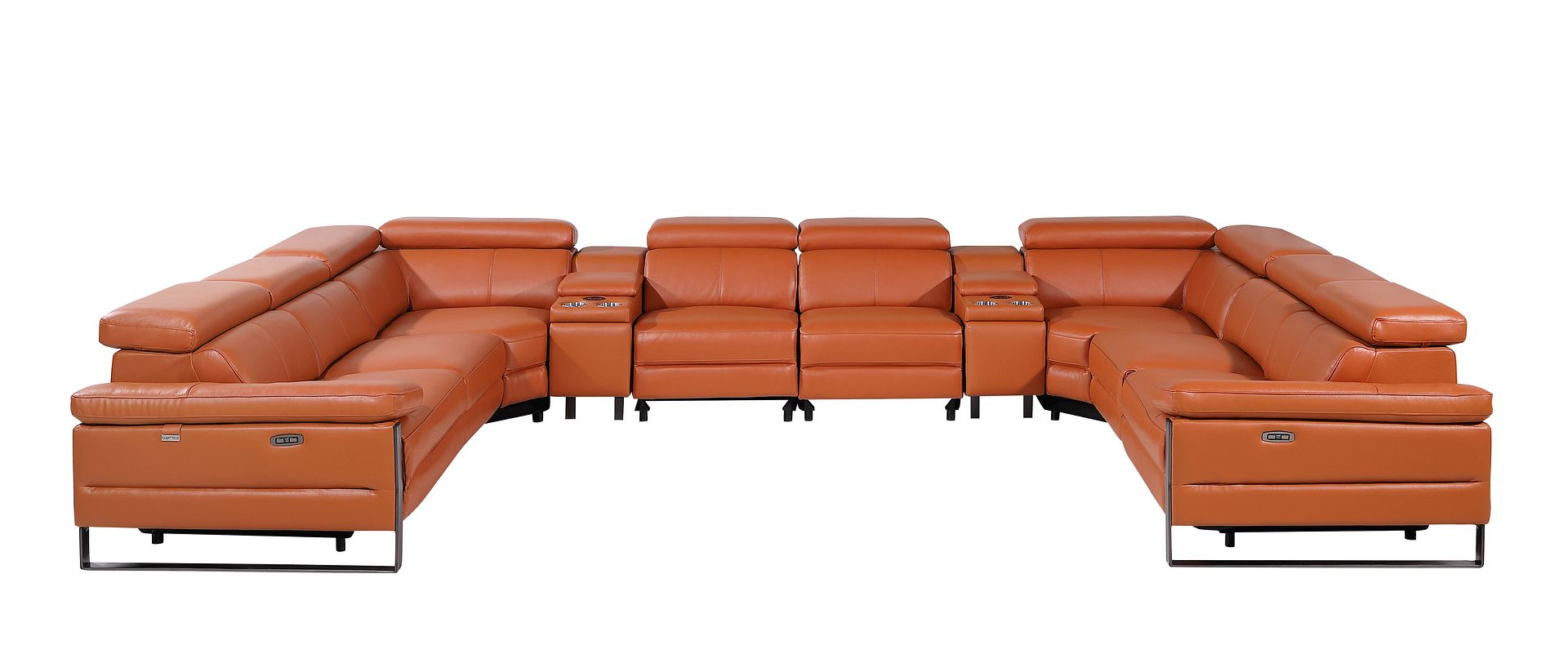 1246 Divanitalia 10-Piece U-Shaped Modular Power Reclining Sectional Sofa with 4 Power Recliners and Power Headrests - Top Grain Italian Leather