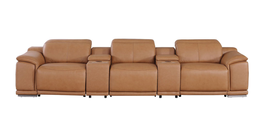 9762 Divanitalia 5-Piece Modular Power Reclining Sofa and Loveseat Set with 3 Power Recliners in Top Grain Italian Leather