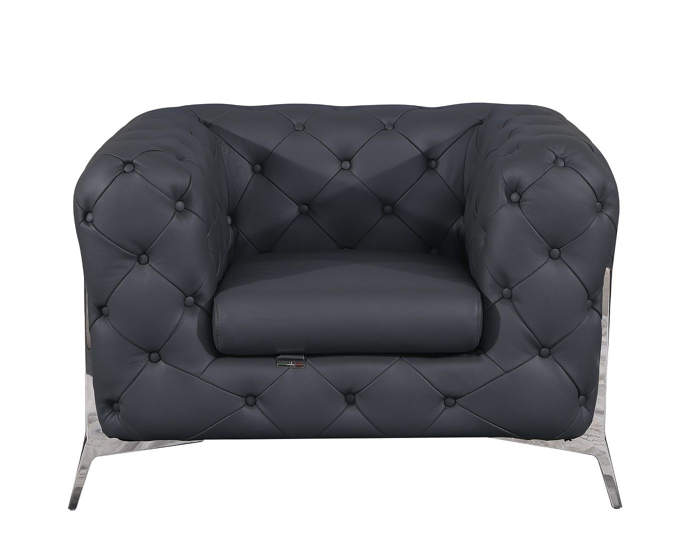 970 Divanitalia Chair in Top-grain Italian Leather - Dark Grey