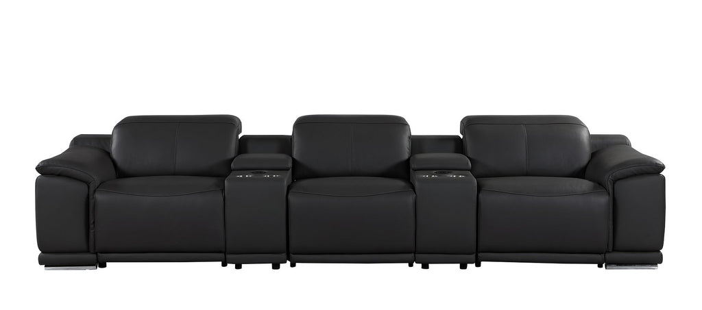 9762 Divanitalia 5-Piece Modular Power Reclining Sofa and Loveseat Set with 3 Power Recliners in Top Grain Italian Leather