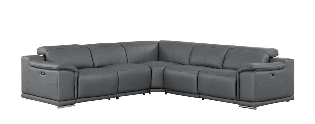 2679 5-Piece L-Shaped Power Reclining Sectional Sofa in Genuine Leather - 3 Recliners