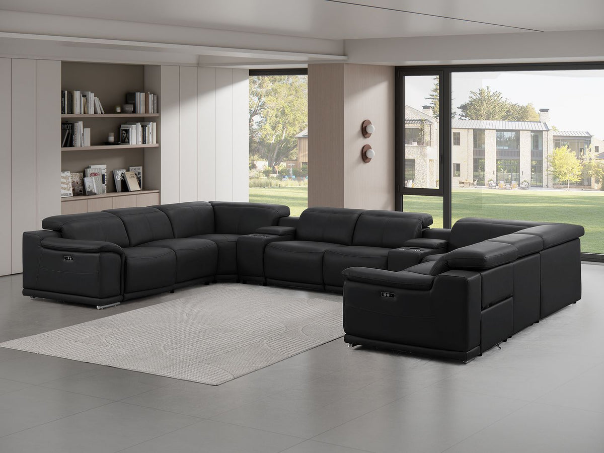 2679 10-Piece U-Shaped Power Reclining Sectional Sofa in Genuine Leather - 4 Recliners - Black - SKU 2679-BLACK-10PC-4PWR-U-SECT