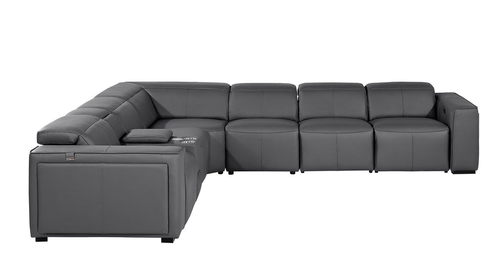 1224 Divanitalia 7-Piece L-Shaped Sectional Sofa in Top Grain Italian Leather with 4 Power Recliners & Power Headrests