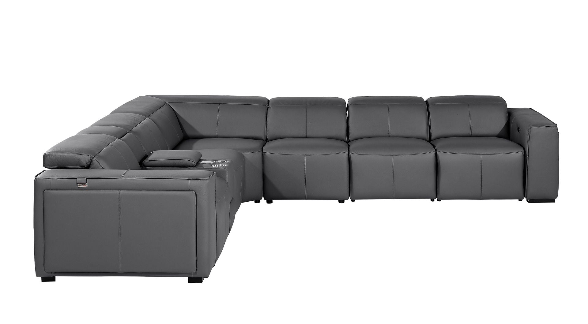 1224 Divanitalia 7-Piece L-Shaped Sectional Sofa in Top Grain Italian Leather with 4 Power Recliners & Power Headrests