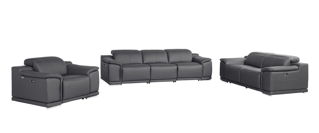 9762 Divanitalia 6-Piece Modular Power Reclining Sofa, Loveseat and Chair Set with 6 Power Recliners in Top Grain Italian Leather - Dark Grey - SKU 9762-DK-GREY-6.6-HT-3PC - view 3