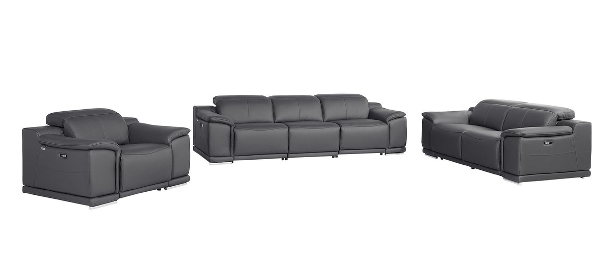 9762 Divanitalia 6-Piece Modular Power Reclining Sofa, Loveseat and Chair Set with 6 Power Recliners in Top Grain Italian Leather - Dark Grey - SKU 9762-DK-GREY-6.6-HT-3PC - view 3