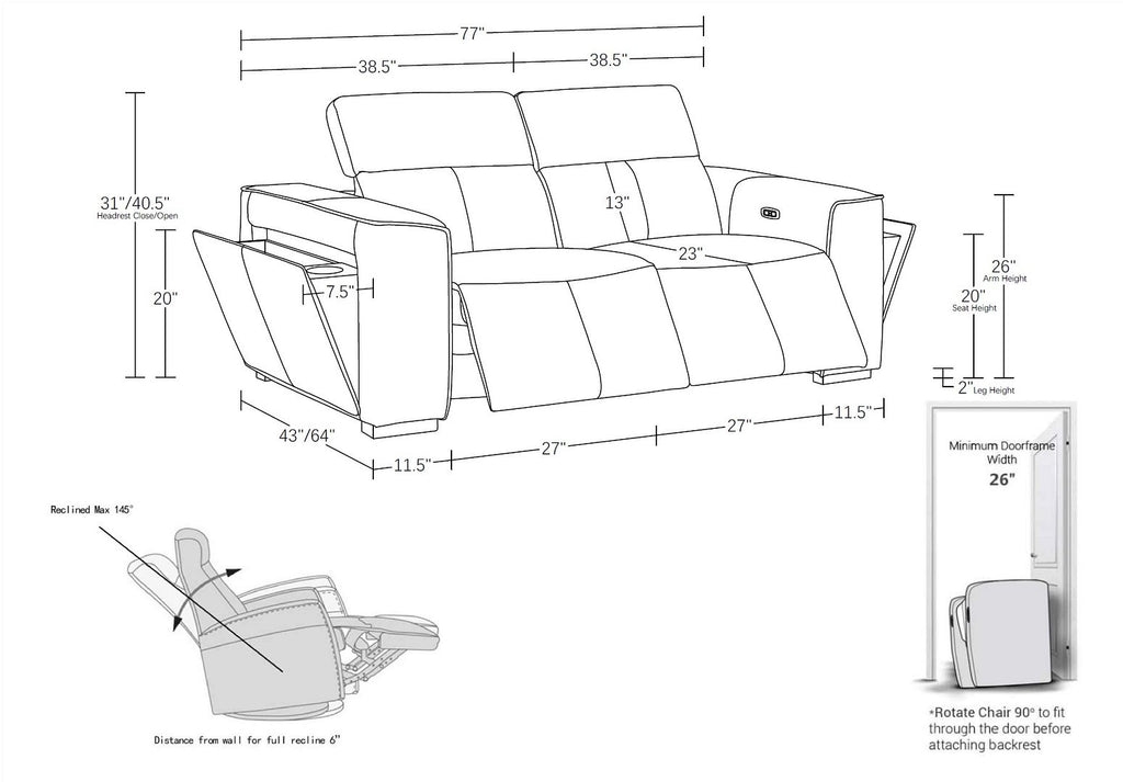 1224 Divanitalia 2-Piece Modular Power Reclining Loveseat in Top Grain Italian Leather with 2 Power Recliners & Power Headrests
