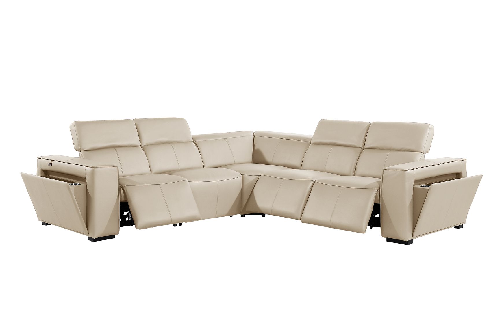 1224 Divanitalia 5-Piece L-Shaped Sectional Sofa in Top Grain Italian Leather with 3 Power Recliners & Power Headrests