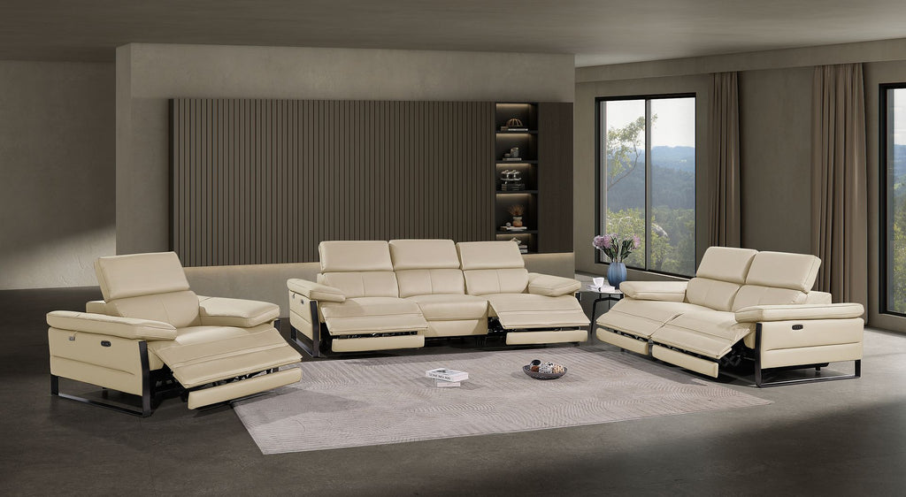 1246 Divanitalia Modular Power Dual Reclining Sofa, Loveseat, and Chair Set with Power Headrests - Top Grain Italian Leather - Beige - SKU 1246-BEIGE-6.5-HT-3PC - view 2