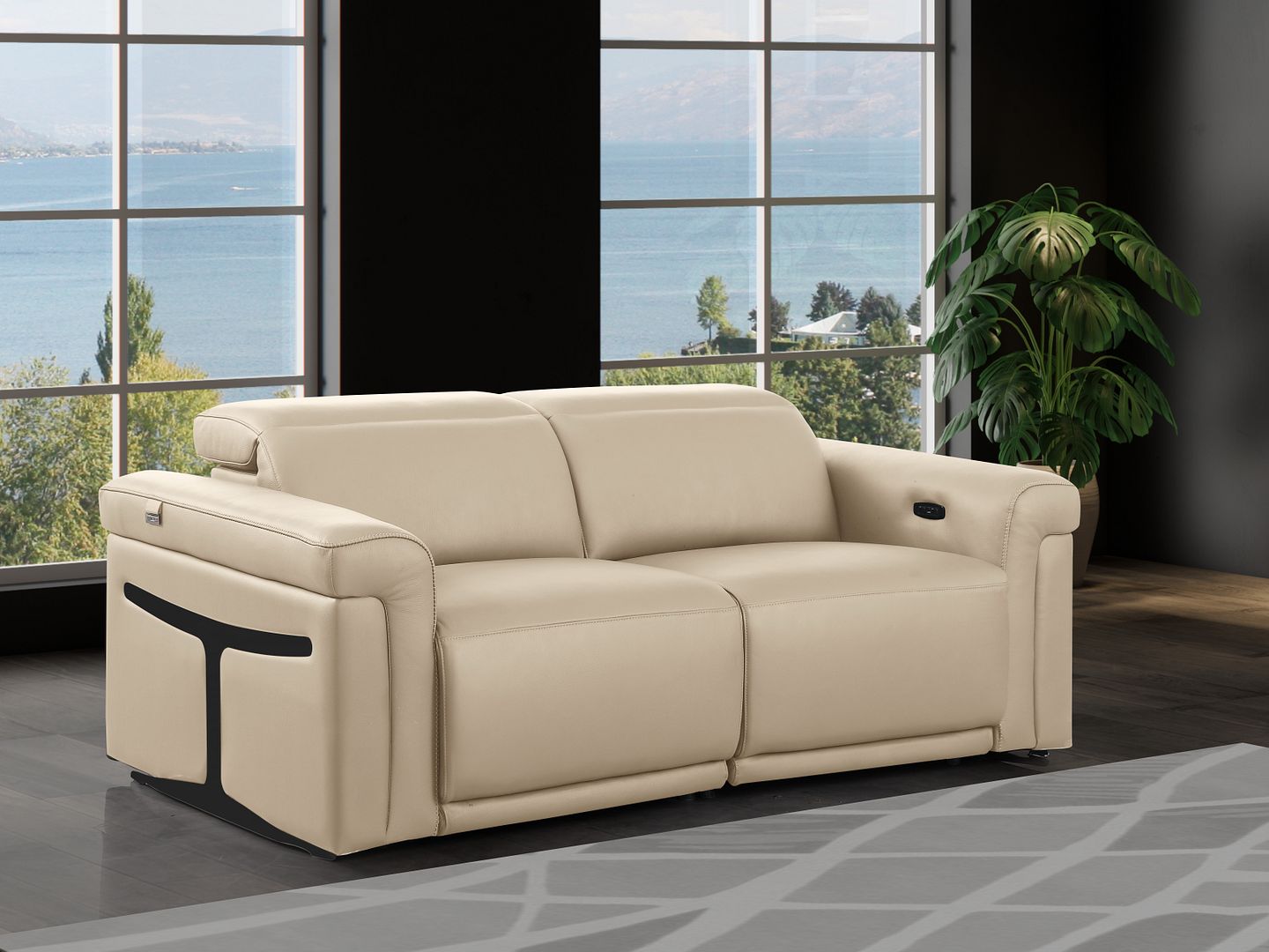 1126 Divanitalia 2-Piece Modular Power Reclining Loveseat in Top Grain Italian Leather with 2 Power Recliners & Power Headrests - Beige - SKU 1126-BEIGE-2.2-HT