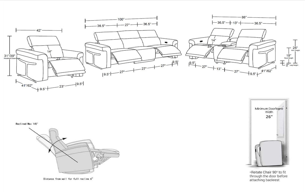 1126 Divanitalia 7-Piece Modular Power Reclining Sofa, Loveseat & Chair Set in Top Grain Italian Leather with 5 Power Recliners & Power Headrests - Cognac - SKU 1126-COGNAC-7.5-HT-3PC - view 17