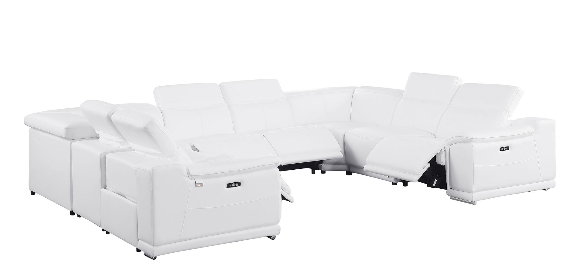 9762 Divanitalia 8-Piece U-Shaped Top Grain Italian Leather Sectional Sofa with 4 Power Recliners