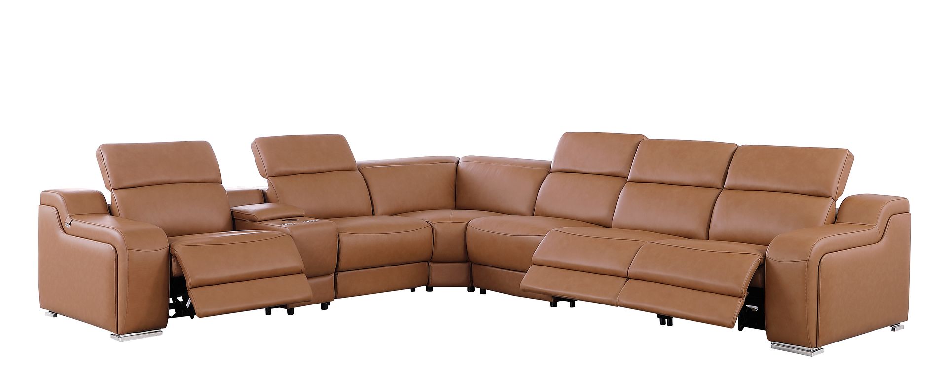1116 Divanitalia 7-Piece L-Shaped Sectional Sofa in Top Grain Italian Leather with 3 Power Recliners & Power Headrests