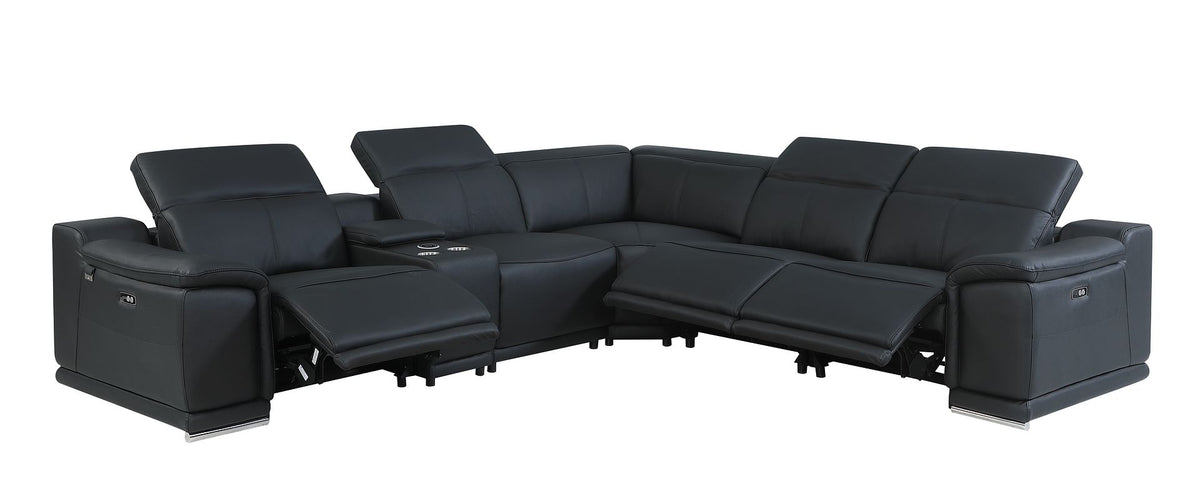 9762 Divanitalia 6-Piece L-Shaped Top Grain Italian Leather Sectional Sofa with 3 Power Recliners - Black - SKU 9762-6PC-3PWR-SECTIONAL- BLACK - GROUP - view 2