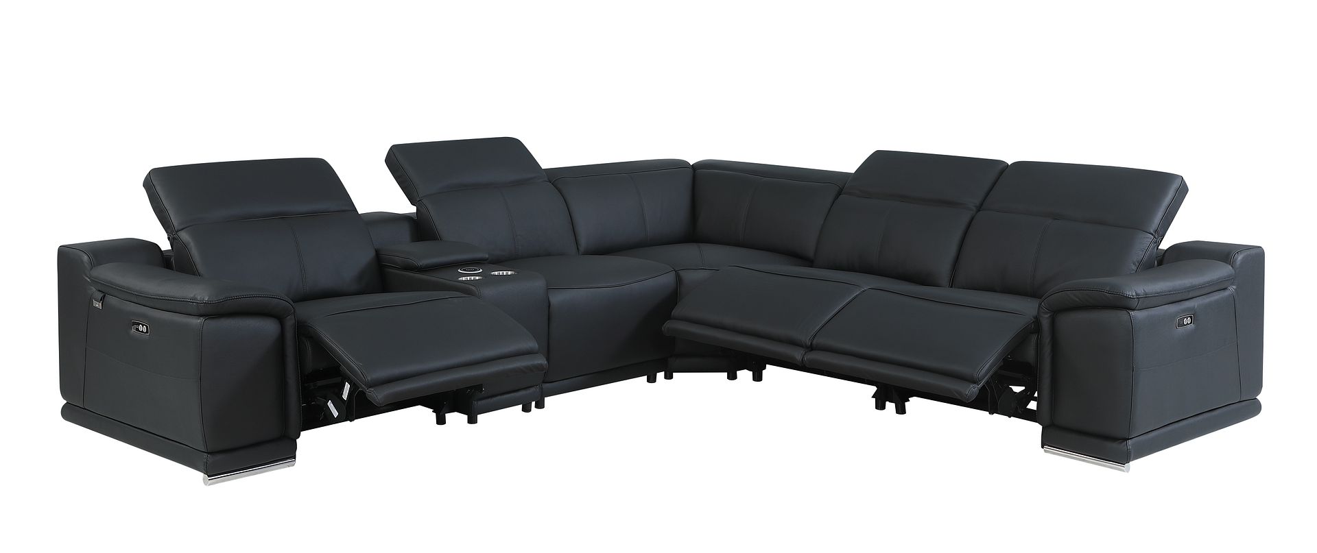 9762 Divanitalia 6-Piece L-Shaped Top Grain Italian Leather Sectional Sofa with 3 Power Recliners