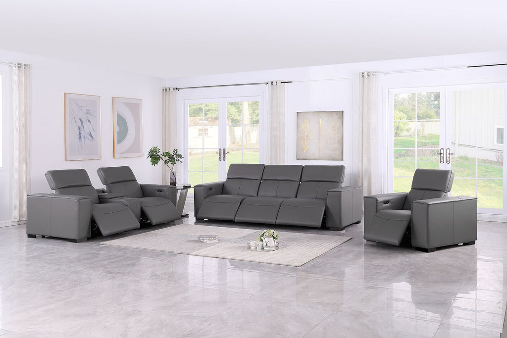 1208 Modular Leather Set with 6 Power Recliners & Power Headrests - Dark Grey - SKU 1208-DK-GREY-7.6-HT-3PC - view 2