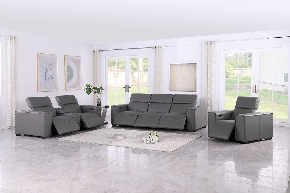 1208 Modular Leather Set with 6 Power Recliners & Power Headrests - Dark Grey - SKU 1208-DK-GREY-7.6-HT-3PC - view 2