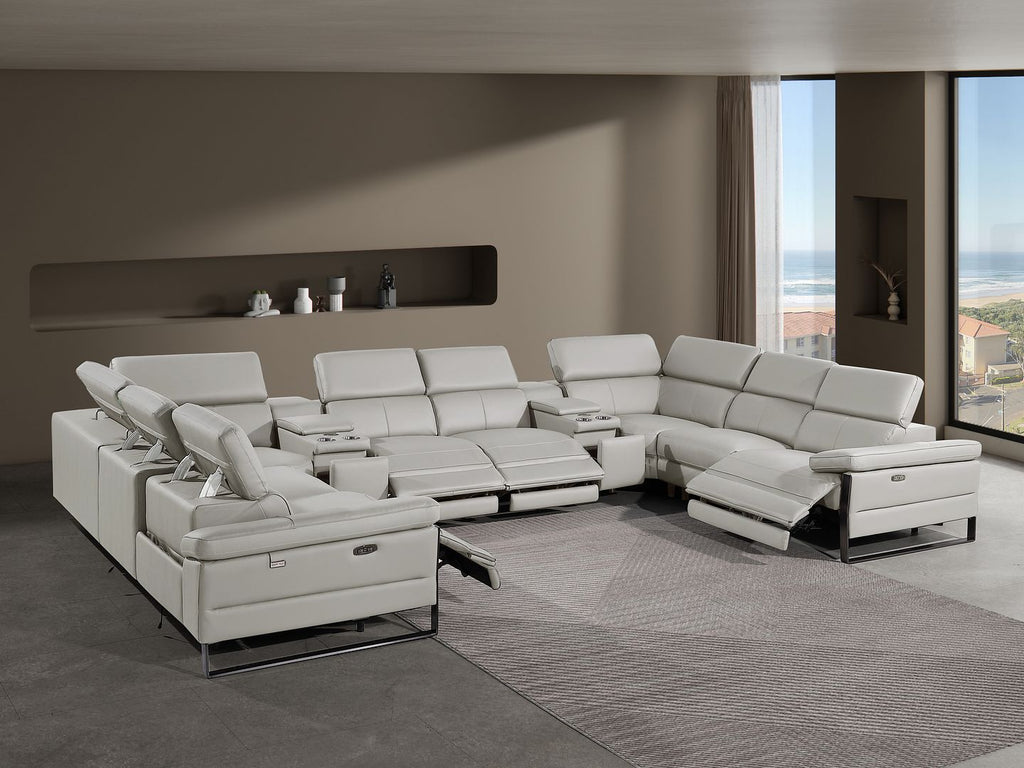 1246 Divanitalia 10-Piece U-Shaped Modular Power Reclining Sectional Sofa with 4 Power Recliners and Power Headrests - Top Grain Italian Leather