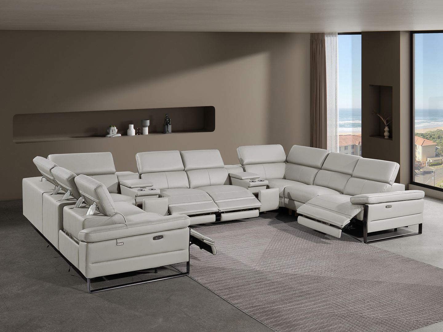 1246 Divanitalia 10-Piece U-Shaped Modular Power Reclining Sectional Sofa with 4 Power Recliners and Power Headrests - Top Grain Italian Leather