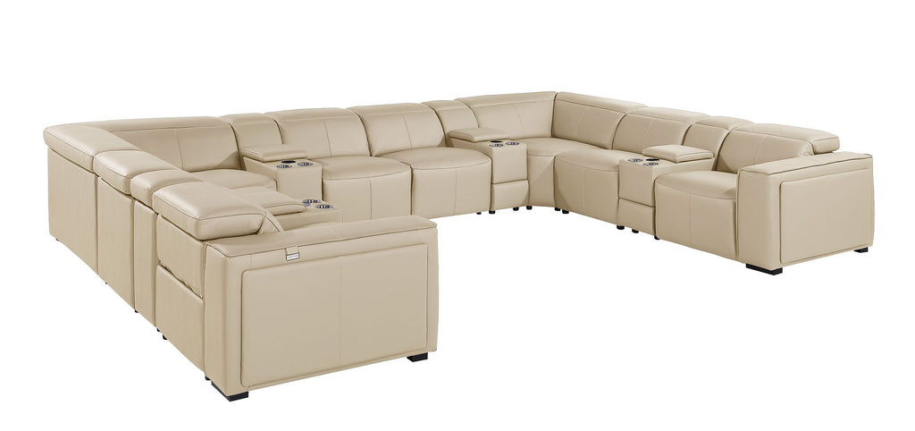 1224 Divanitalia 12-Piece U-Shaped Sectional Sofa in Top Grain Italian Leather with 4 Power Recliners & Power Headrests