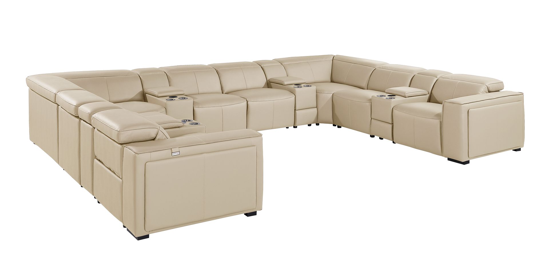 1224 Divanitalia 12-Piece U-Shaped Sectional Sofa in Top Grain Italian Leather with 4 Power Recliners & Power Headrests