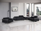 1140 Divanitalia 3-Piece Sofa Set with Adjustable Headrest in Top-grain Italian Leather - Black - SKU 1140-BLACK-3PC