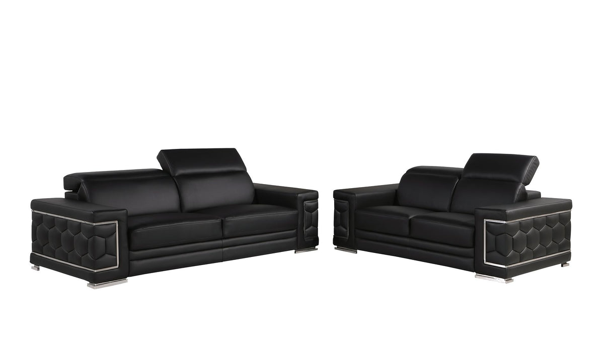 296 Modern Genuine Leather 2-Piece Sofa Set - Black - SKU 296-BLACK-2PC - view 2