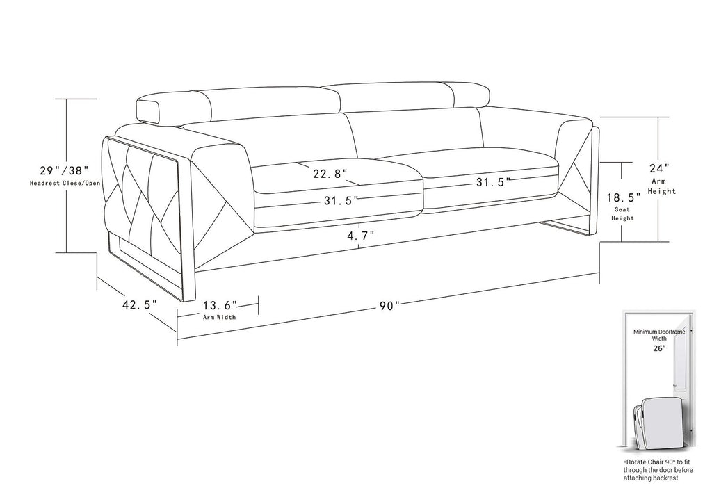 903 Divanitalia Sofa with Adjustable Headrest in Top-grain Italian Leather