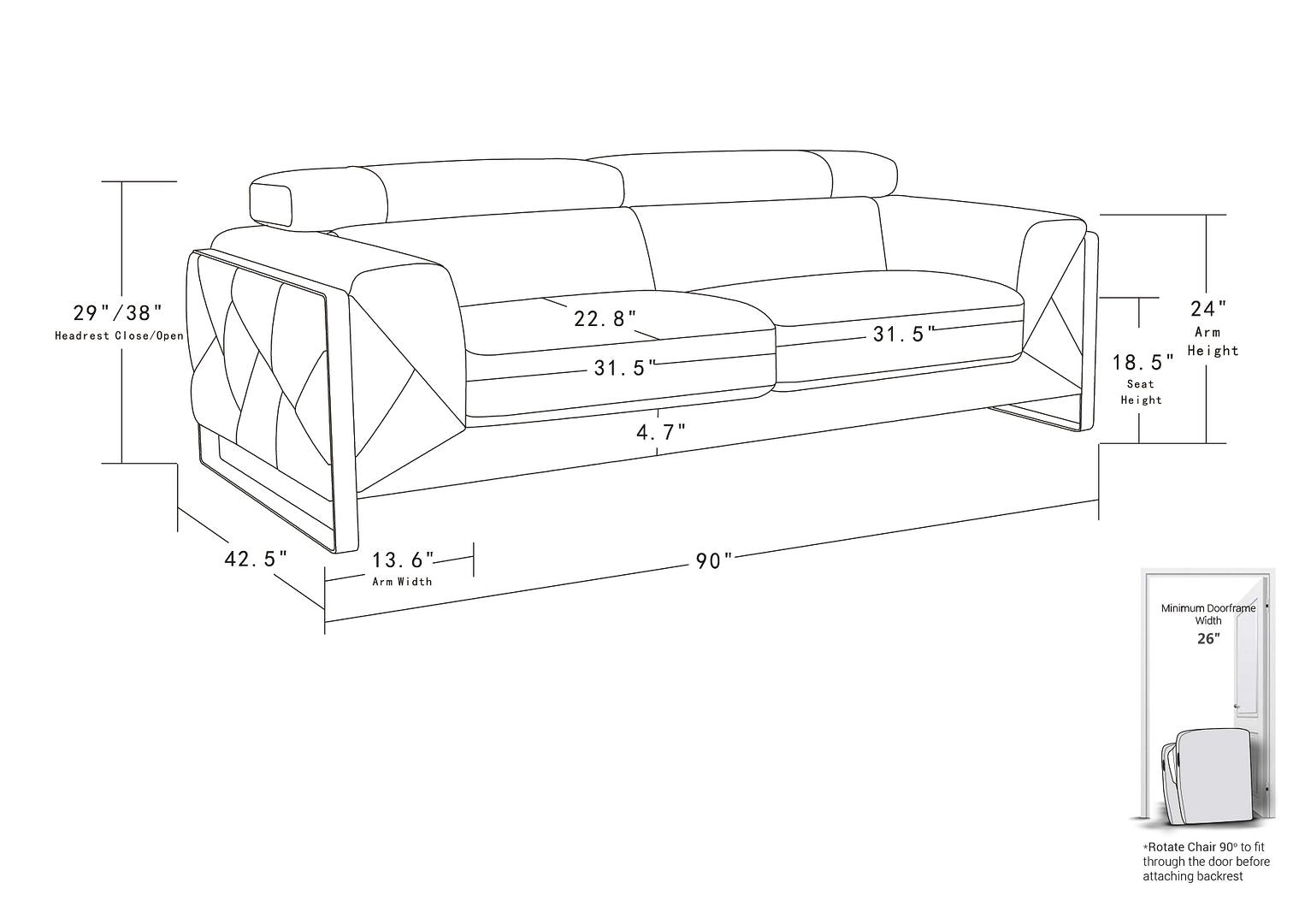 903 Divanitalia Sofa with Adjustable Headrest in Top-grain Italian Leather