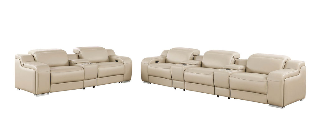 1116 Divanitalia 8-Piece Modular Power Reclining Sofa & Loveseat Set in Top Grain Italian Leather with 5 Power Recliners & Power Headrests - Beige - SKU 1116-BEIGE-8.5-HT - view 4