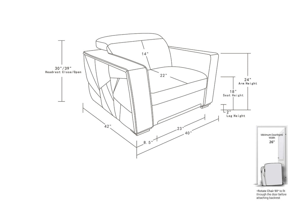 1120 Divanitalia Chair with Adjustable Headrest in Top-grain Italian Leather - Dark Grey - SKU 1120-DK-GREY-CH - view 11