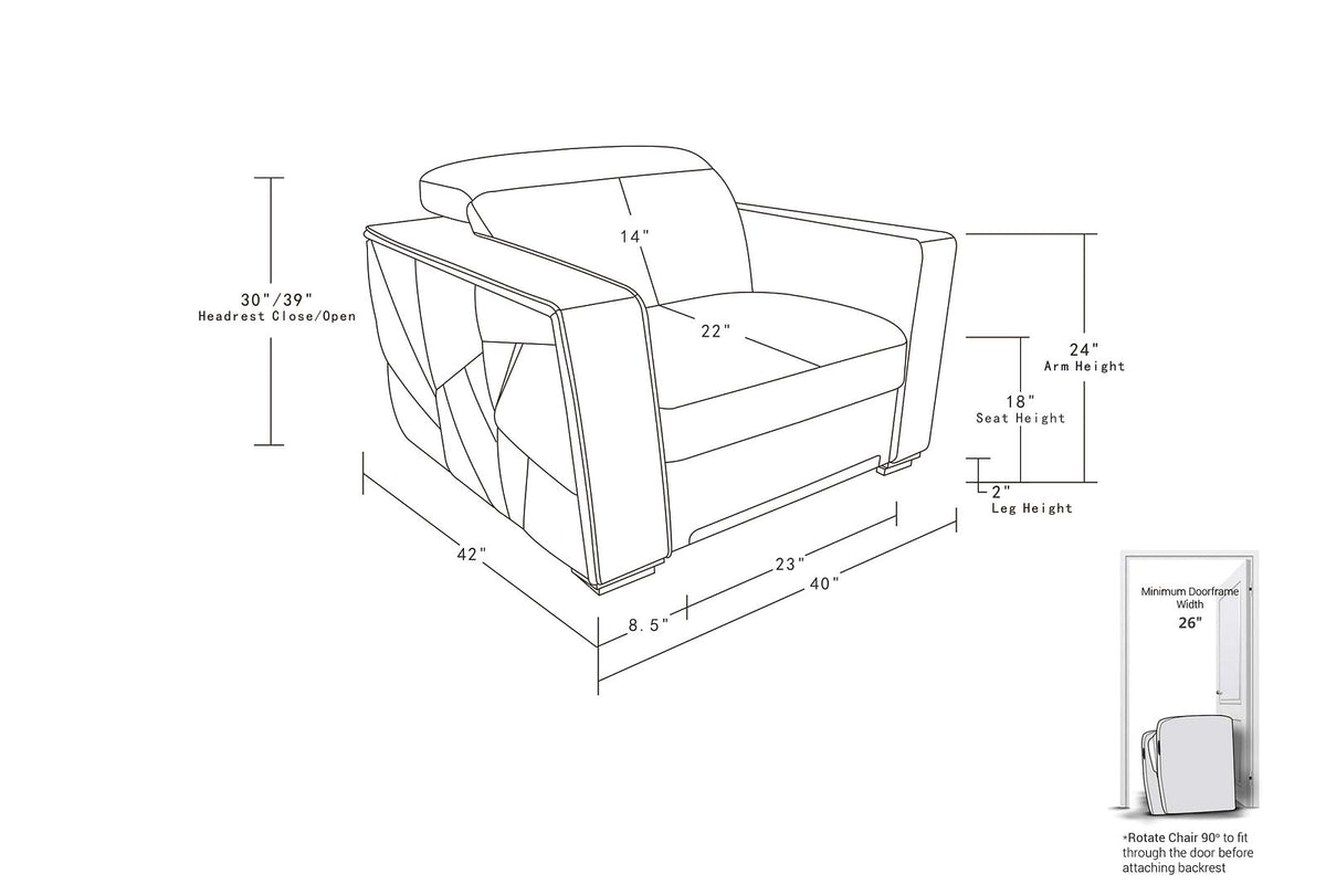 1120 Divanitalia Chair with Adjustable Headrest in Top-grain Italian Leather - Dark Grey - SKU 1120-DK-GREY-CH - view 11