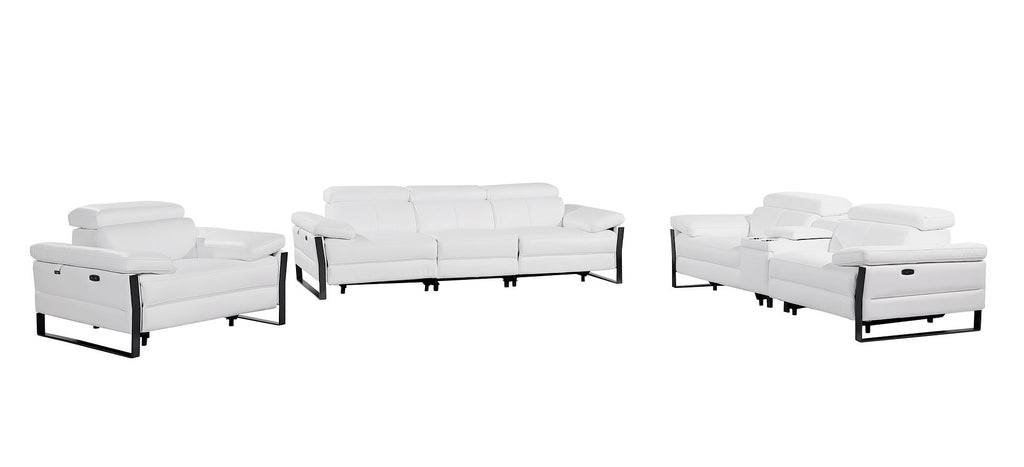 1246 Divanitalia Modular Power Triple Reclining Sofa, Console Loveseat, and Chair Set with Power Headrests - Top Grain Italian Leather - White - SKU 1246-WHITE-7.6-HT-3PC - view 3