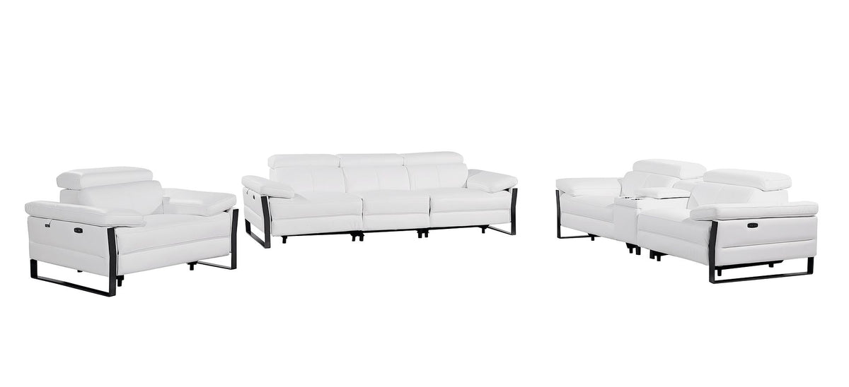 1246 Divanitalia Modular Power Triple Reclining Sofa, Console Loveseat, and Chair Set with Power Headrests - Top Grain Italian Leather - White - SKU 1246-WHITE-7.6-HT-3PC - view 3