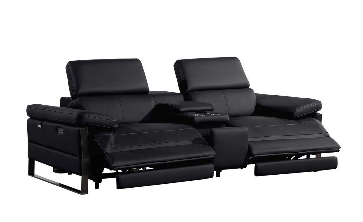 1246 Divanitalia Modular Power Dual Reclining Sofa, Console Loveseat, and Chair Set with Power Headrests - Top Grain Italian Leather - Black - SKU 1246-BLACK-7.5-HT-3PC - view 8
