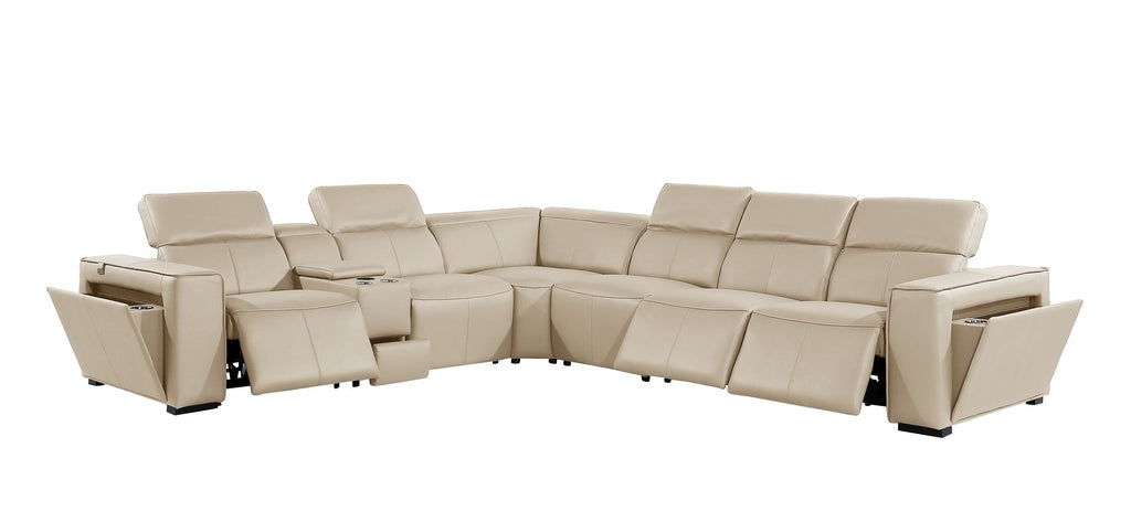 1224 Divanitalia 7-Piece L-Shaped Sectional Sofa in Top Grain Italian Leather with 3 Power Recliners & Power Headrests - Beige - SKU 1224-BEIGE-7PC-3PWR-SECTIONAL - view 4
