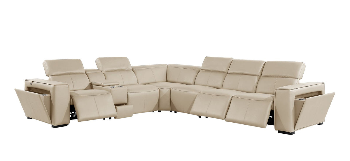 1224 Divanitalia 7-Piece L-Shaped Sectional Sofa in Top Grain Italian Leather with 3 Power Recliners & Power Headrests - Beige - SKU 1224-BEIGE-7PC-3PWR-SECTIONAL - view 4