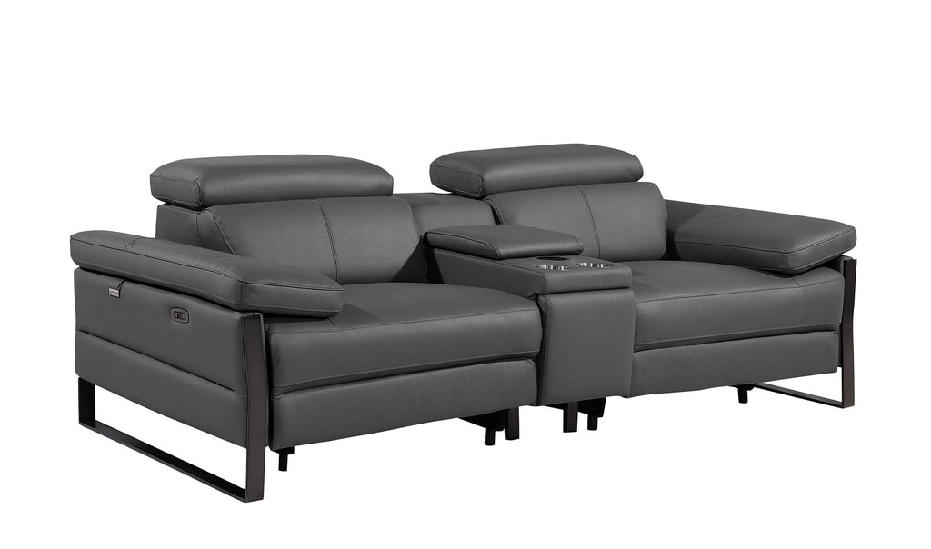 1246 Divanitalia Modular Power Reclining Dual Console Sofa and Console Loveseat Set with Power Headrests - Top Grain Italian Leather - Dark Grey - SKU 1246-DK-GREY-8.5-HT-2PC - view 7